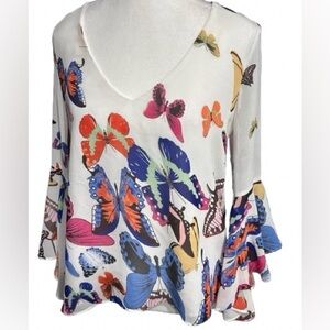 Butterfly Flowy Boho top Minkas Semi Sheer Fairy Bell Sleeves Small Animal